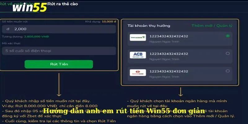 Rút tiền Win55 1 Hướng dẫn anh em rút tiền Win55 đơn giản