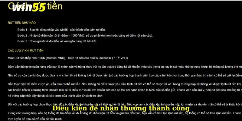 Rút tiền Win55 2 Điều kiện để dân chơi nhận thưởng thành công